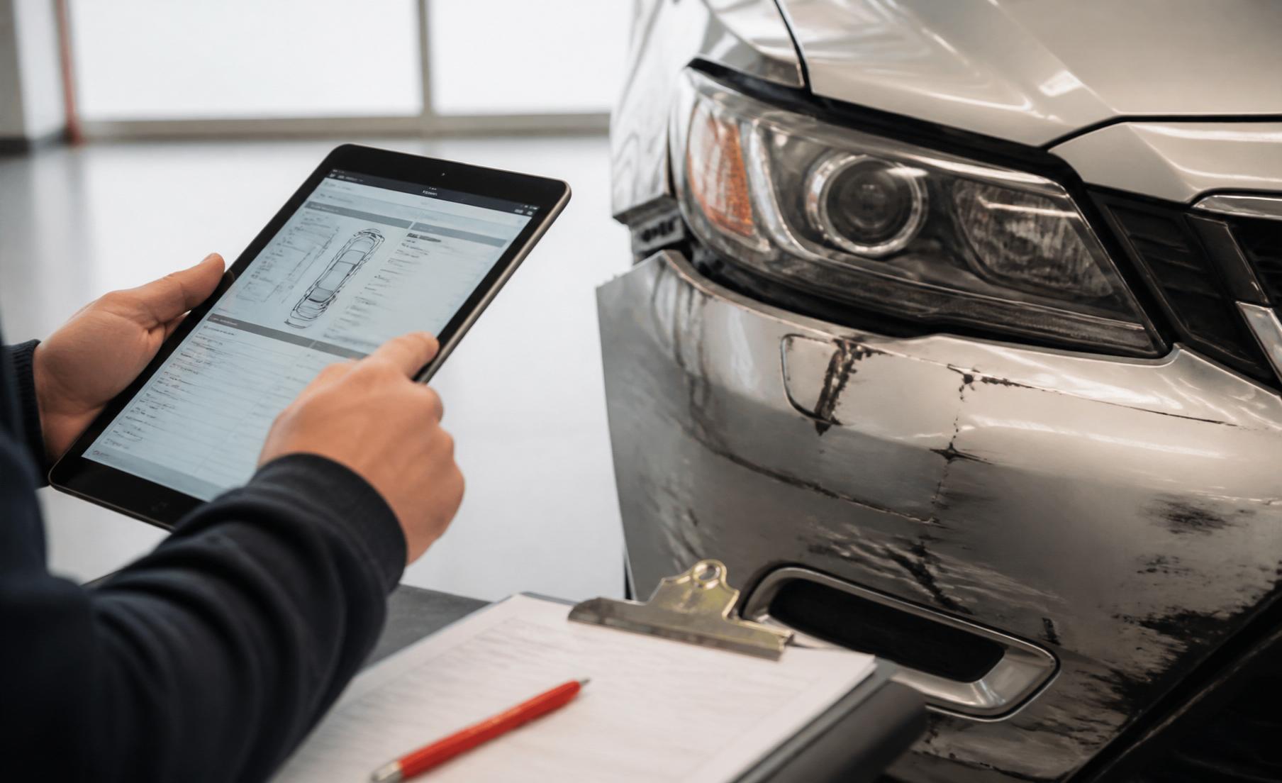 Collision estimator inspecting damaged vehicle for an insurance repair